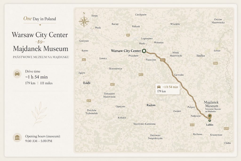One Day in Poland - route from Warsaw to Majdanek Museum. Majdanek tour from Warsaw