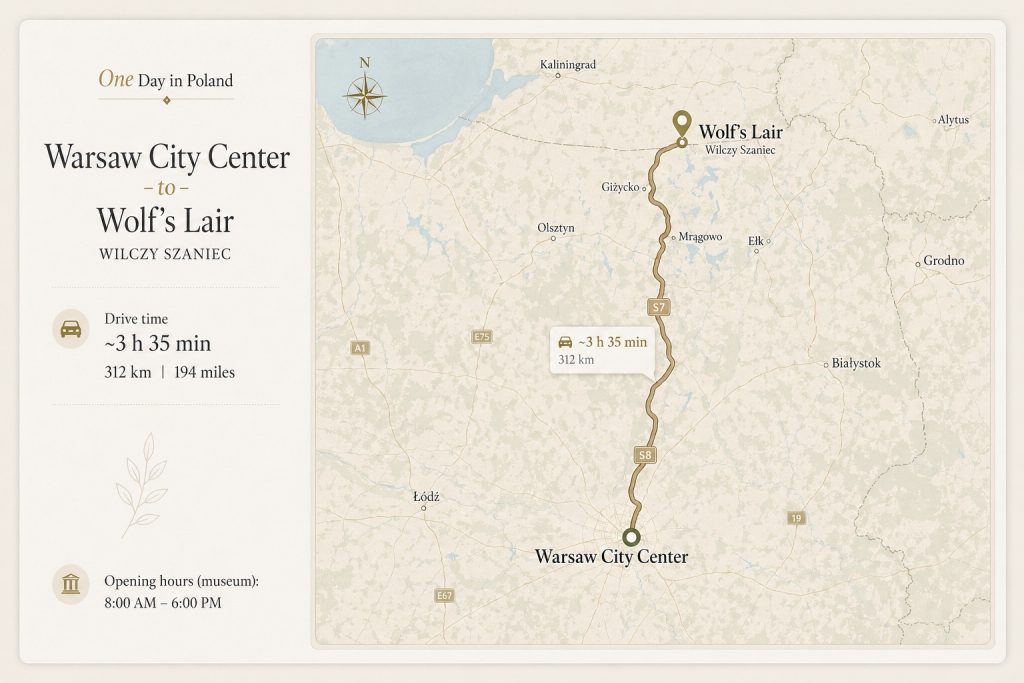 One Day in Poland - Map. Private Tour to Wolfs Lair