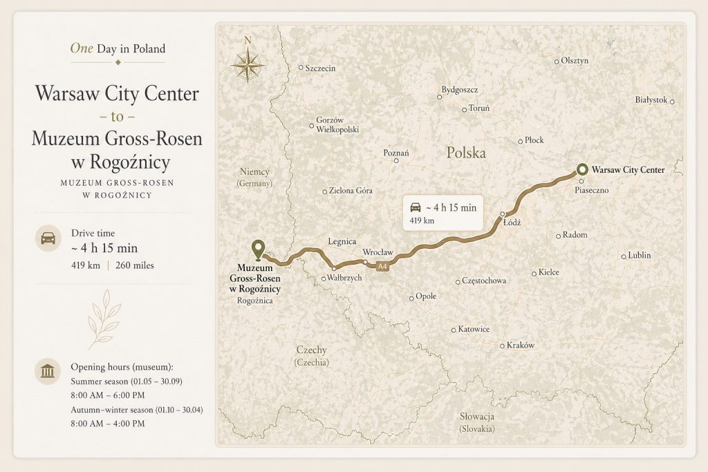 One Day in Poland - Map Warsaw - Gross-Rosen